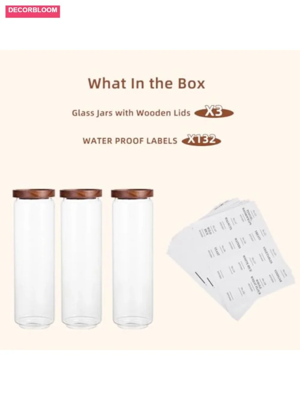 Glass Pantry Storage Jars with Acacia Airtight Lids, 50 Oz, Set of 3